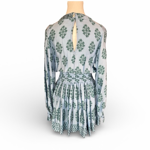 OMIKA Adele Mini Dress XS Blue Green Floral Smocked Boho Resort 100% Modal - Picture 7 of 12